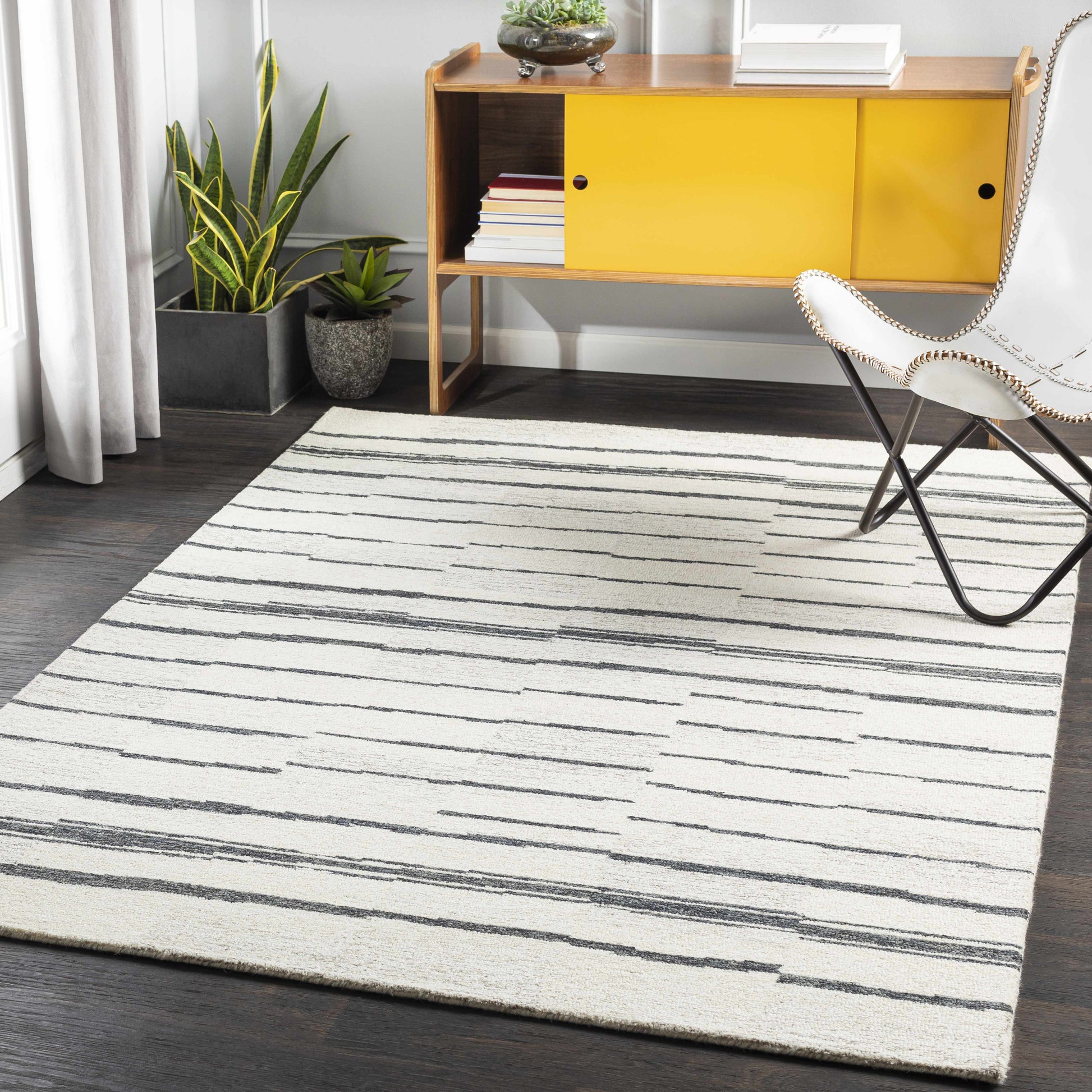 Black Broken Stripe Wool Rug - Boutique Rugs