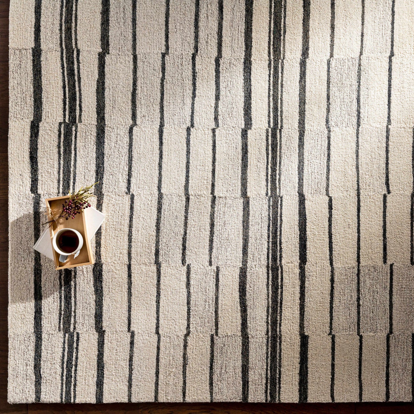 Black Broken Stripe Wool Rug - Boutique Rugs