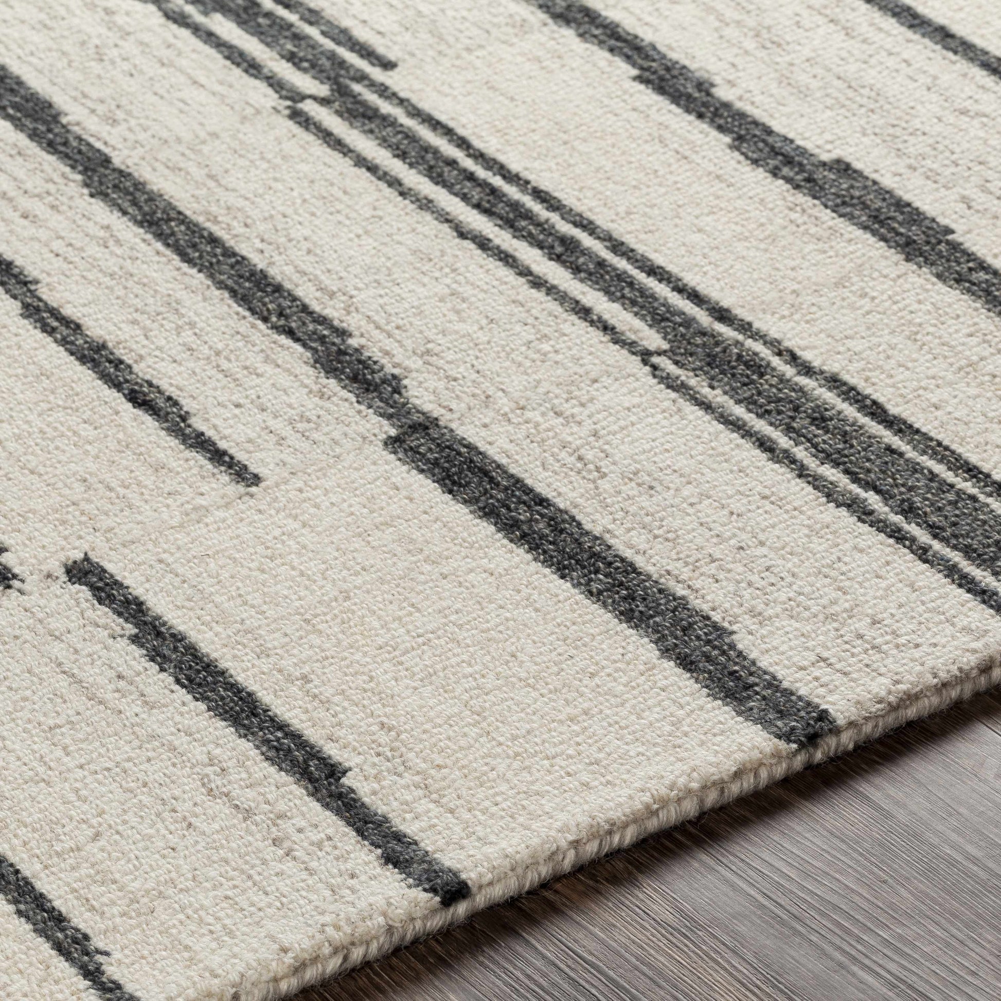 Black Broken Stripe Wool Rug - 2’ x 3’ Rectangle - Boutique Rugs