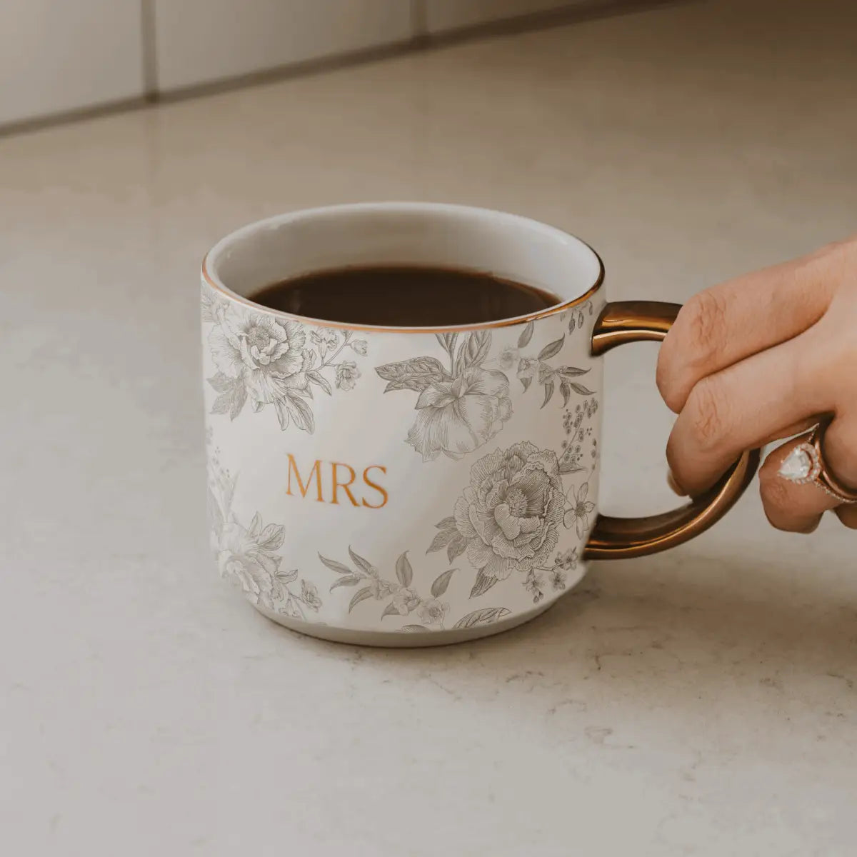 Mrs 14oz. Gold Handle Coffee Mug - Sweet Water Decor