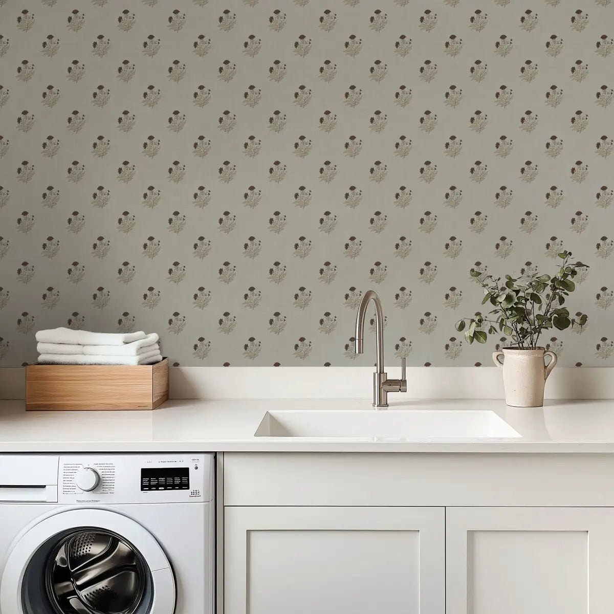 Mulberry Court Wallpaper - Floral Block Print on Linen Look - by Safari Natalia x Taddy Mikelaites - Loomwell Home Goods