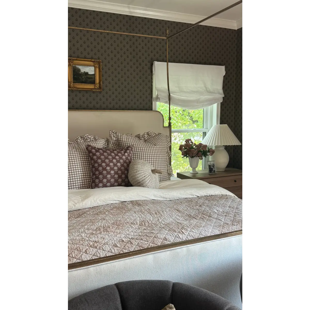 Mulberry Court Wallpaper - Floral Block Print on Linen Look - by Safari Natalia x Taddy Mikelaites - Loomwell Home Goods