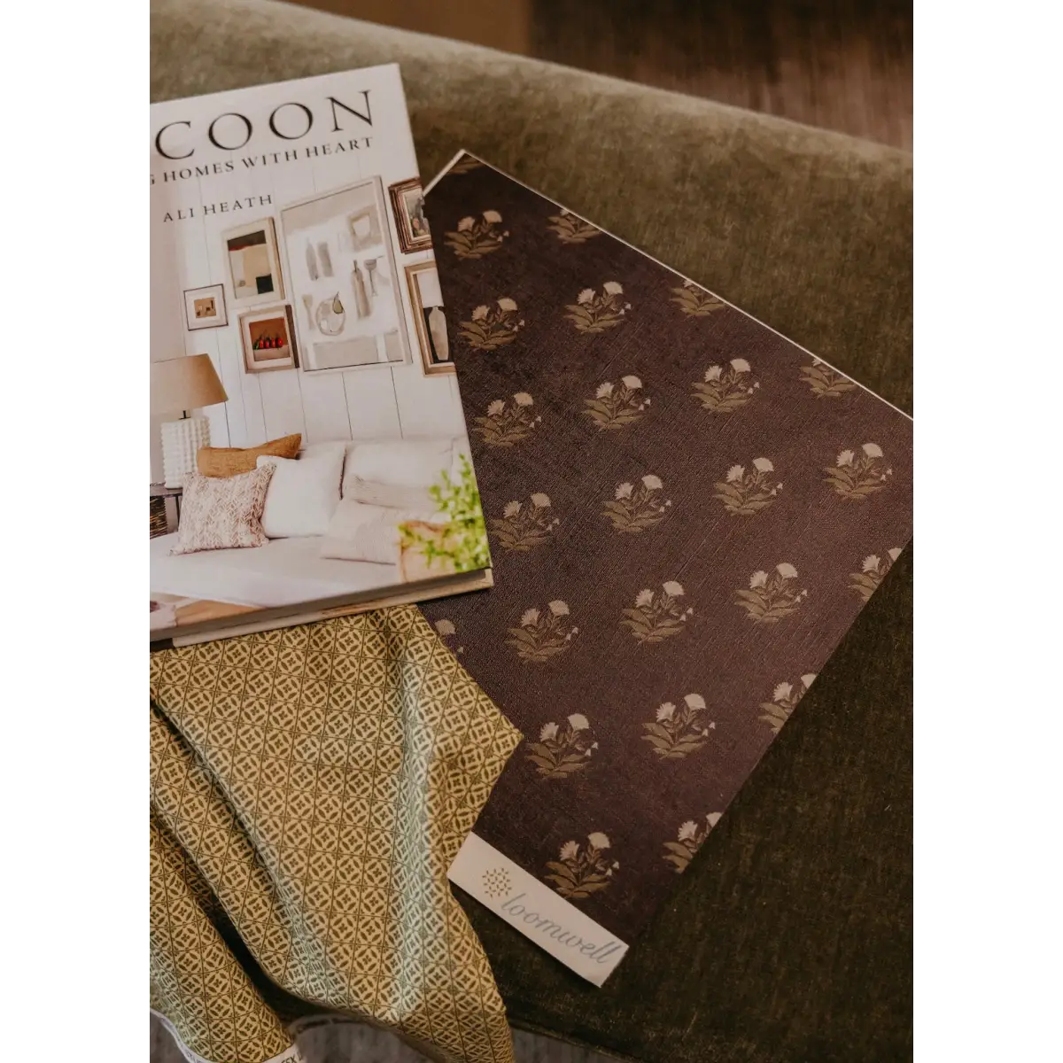Mulberry Court Wallpaper - Floral Block Print on Linen Look - by Safari Natalia x Taddy Mikelaites - Loomwell Home Goods