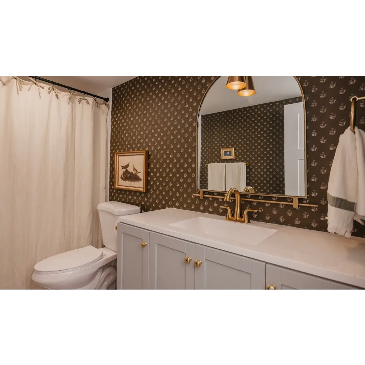 Mulberry Court Wallpaper - Floral Block Print on Linen Look - by Safari Natalia x Taddy Mikelaites - Loomwell Home Goods