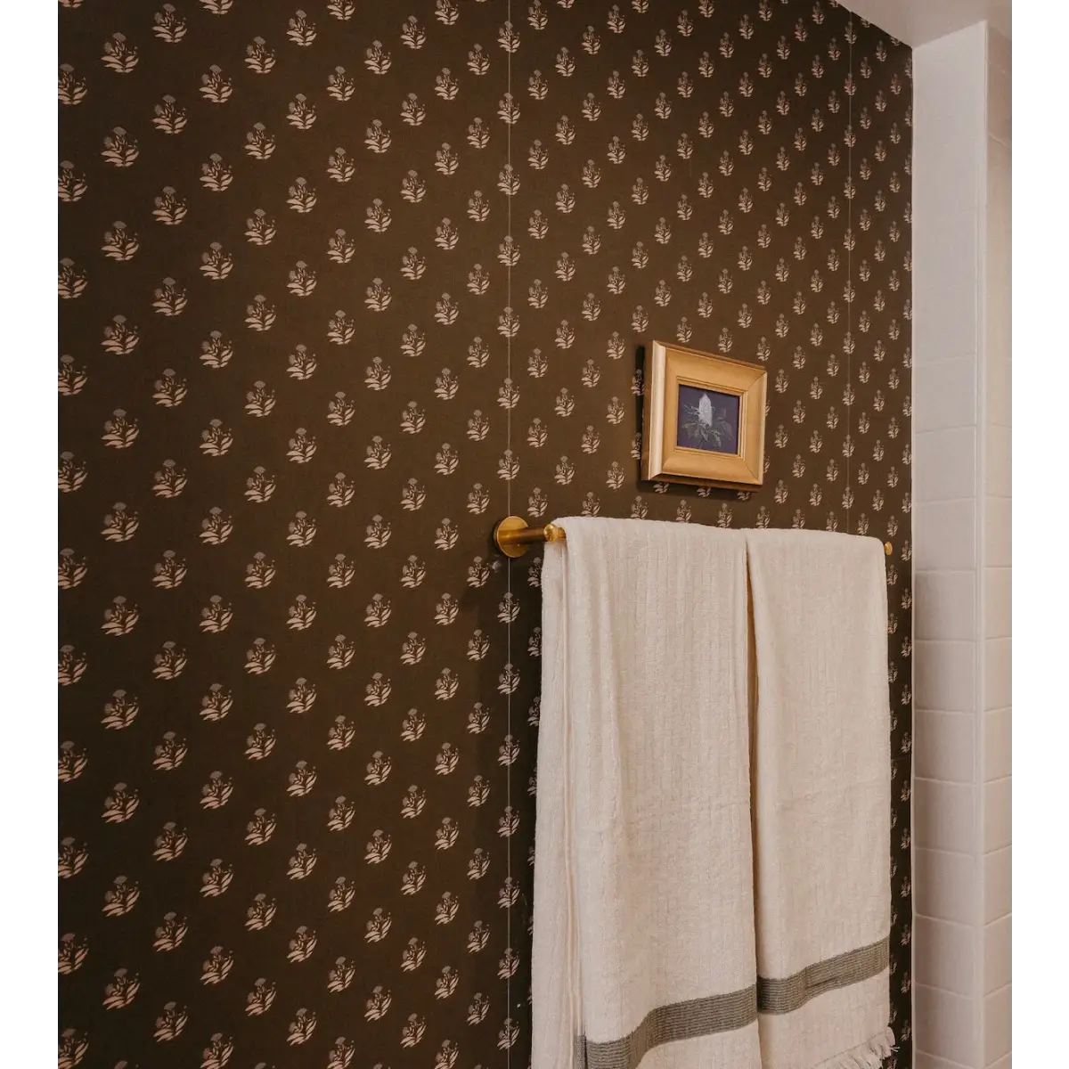 Mulberry Court Wallpaper - Floral Block Print on Linen Look - by Safari Natalia x Taddy Mikelaites - Loomwell Home Goods
