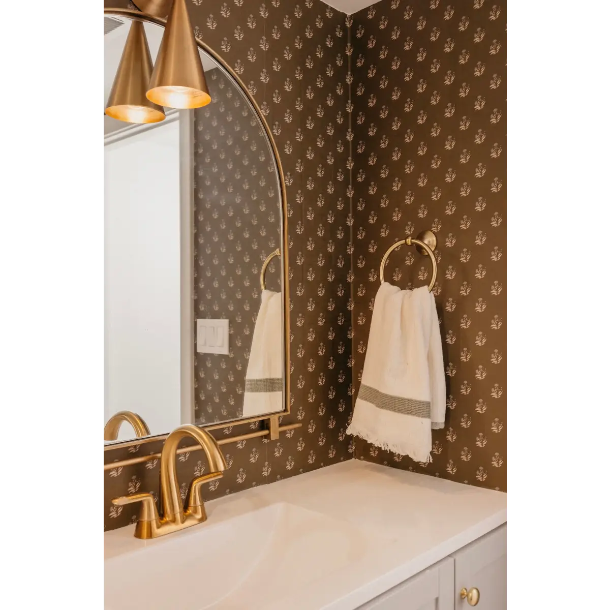 Mulberry Court Wallpaper - Floral Block Print on Linen Look - by Safari Natalia x Taddy Mikelaites - Loomwell Home Goods