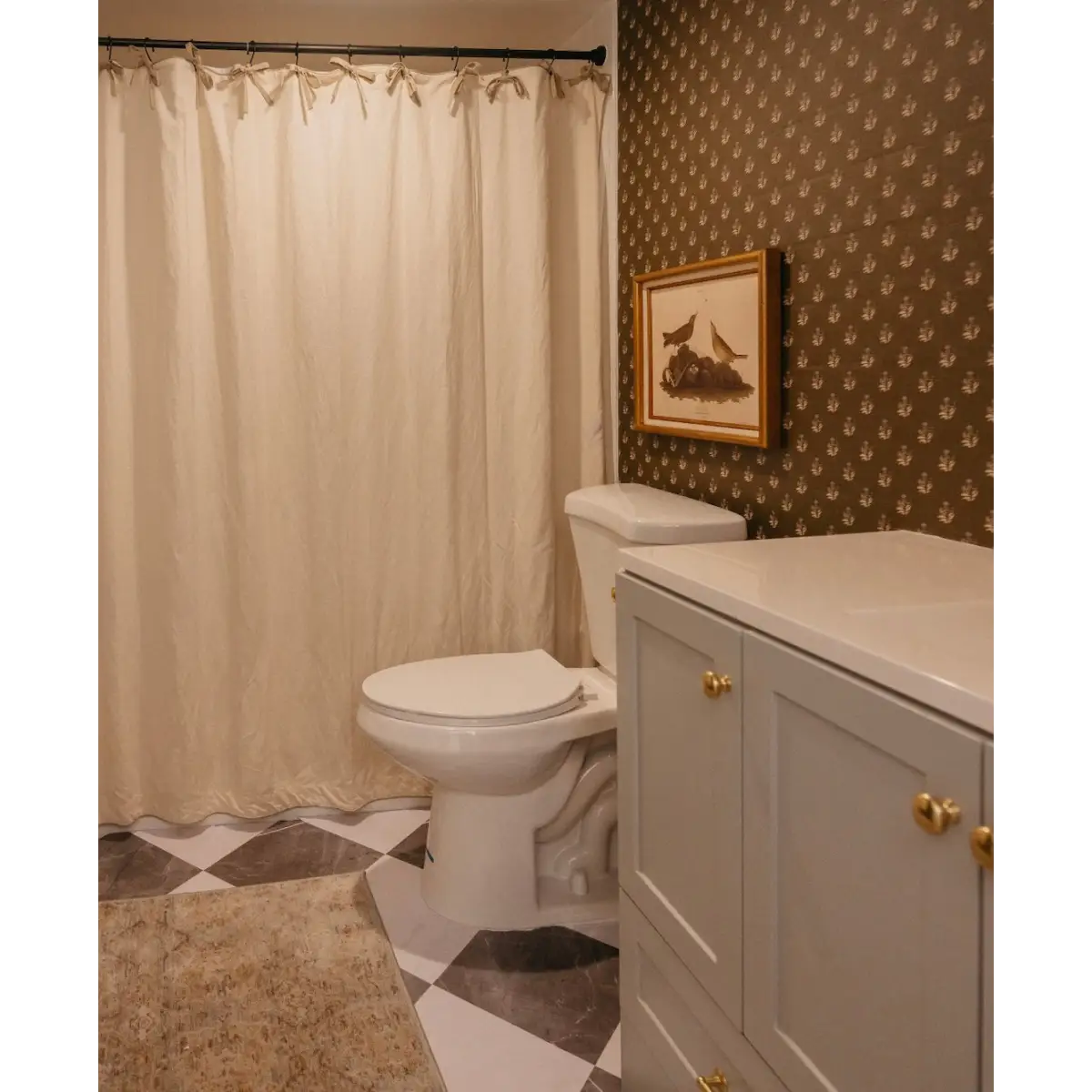 Mulberry Court Wallpaper - Floral Block Print on Linen Look - by Safari Natalia x Taddy Mikelaites - Loomwell Home Goods
