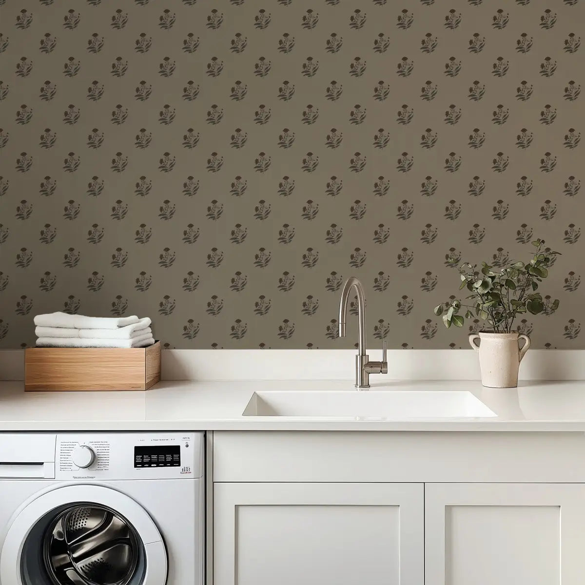 Mulberry Court Wallpaper - Floral Block Print on Linen Look - by Safari Natalia x Taddy Mikelaites - Loomwell Home Goods