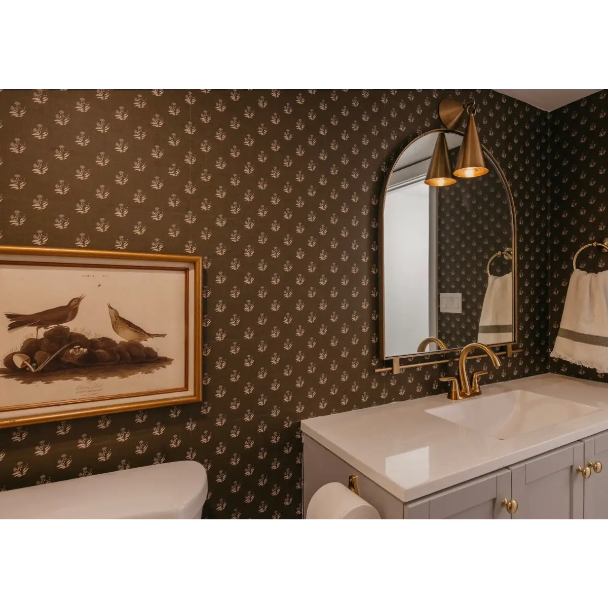 Mulberry Court Wallpaper - Floral Block Print on Linen Look - by Safari Natalia x Taddy Mikelaites - Loomwell Home Goods