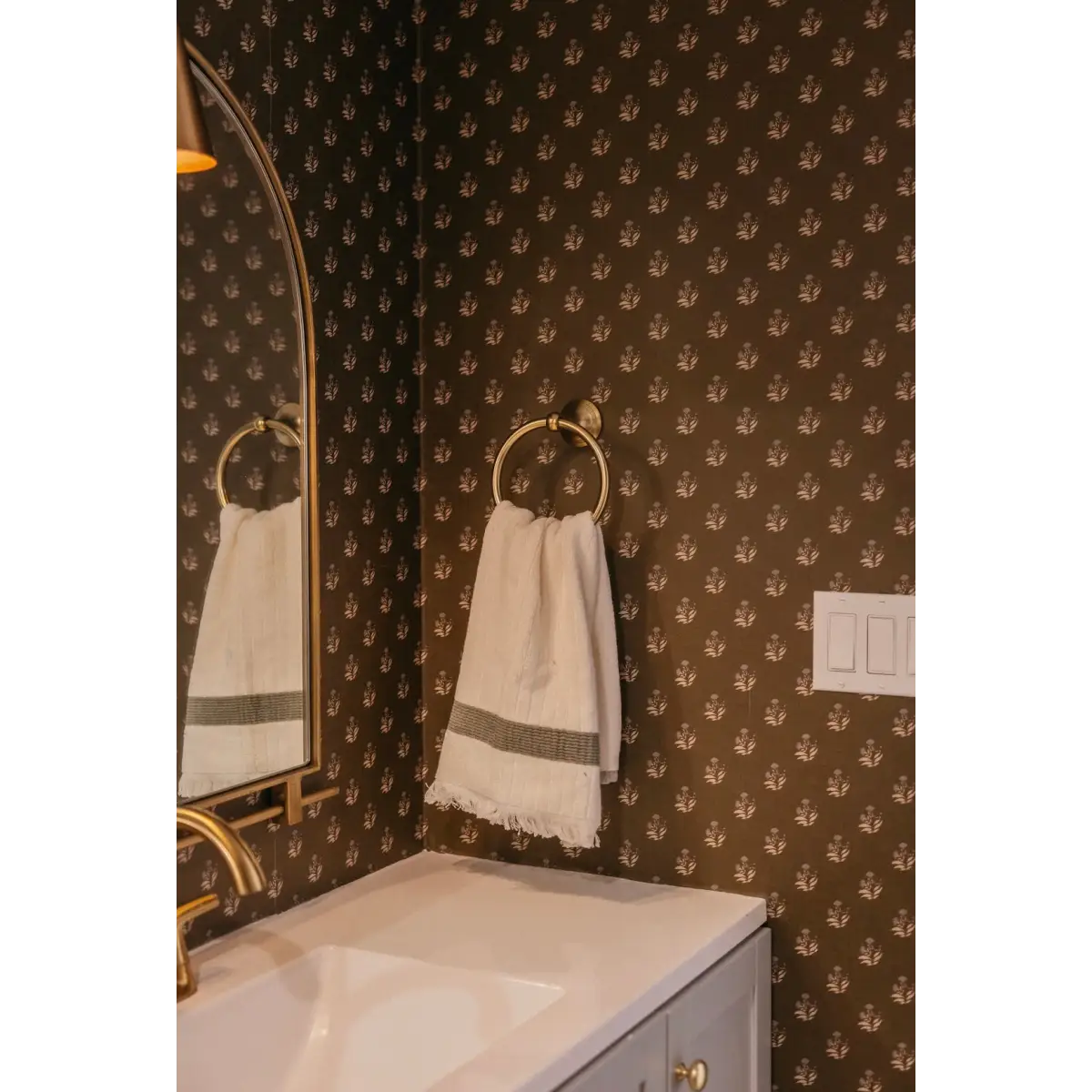 Mulberry Court Wallpaper - Floral Block Print on Linen Look - by Safari Natalia x Taddy Mikelaites - Loomwell Home Goods