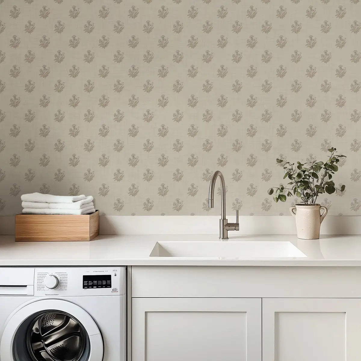 Mulberry Court Wallpaper - Floral Block Print on Linen Look - by Safari Natalia x Taddy Mikelaites - Loomwell Home Goods