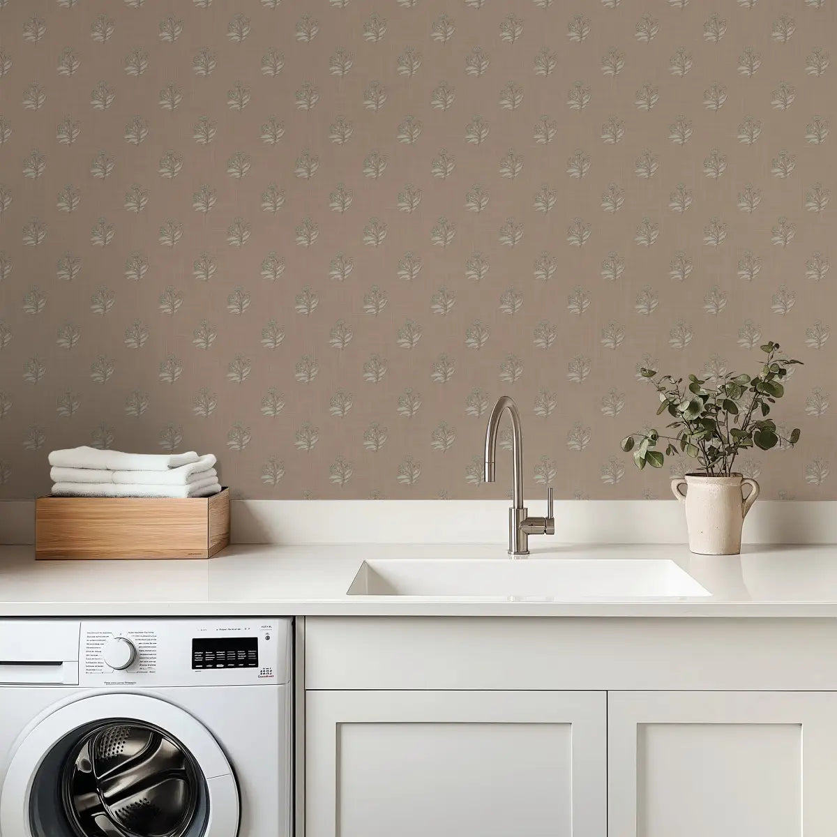 Mulberry Court Wallpaper - Floral Block Print on Linen Look - by Safari Natalia x Taddy Mikelaites - Loomwell Home Goods