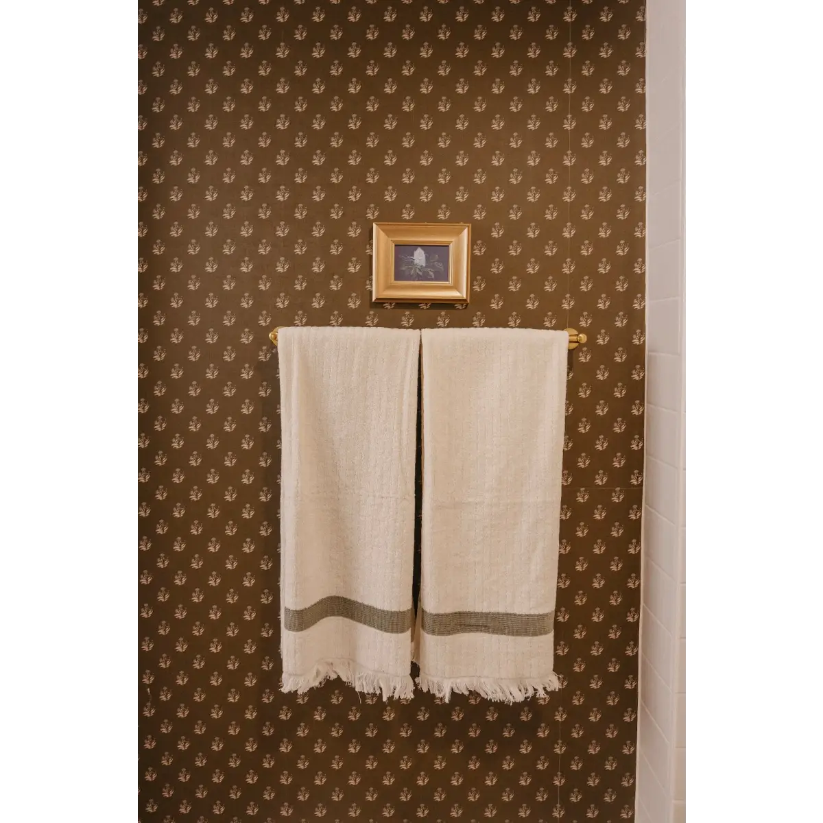 Mulberry Court Wallpaper - Floral Block Print on Linen Look - by Safari Natalia x Taddy Mikelaites - Loomwell Home Goods