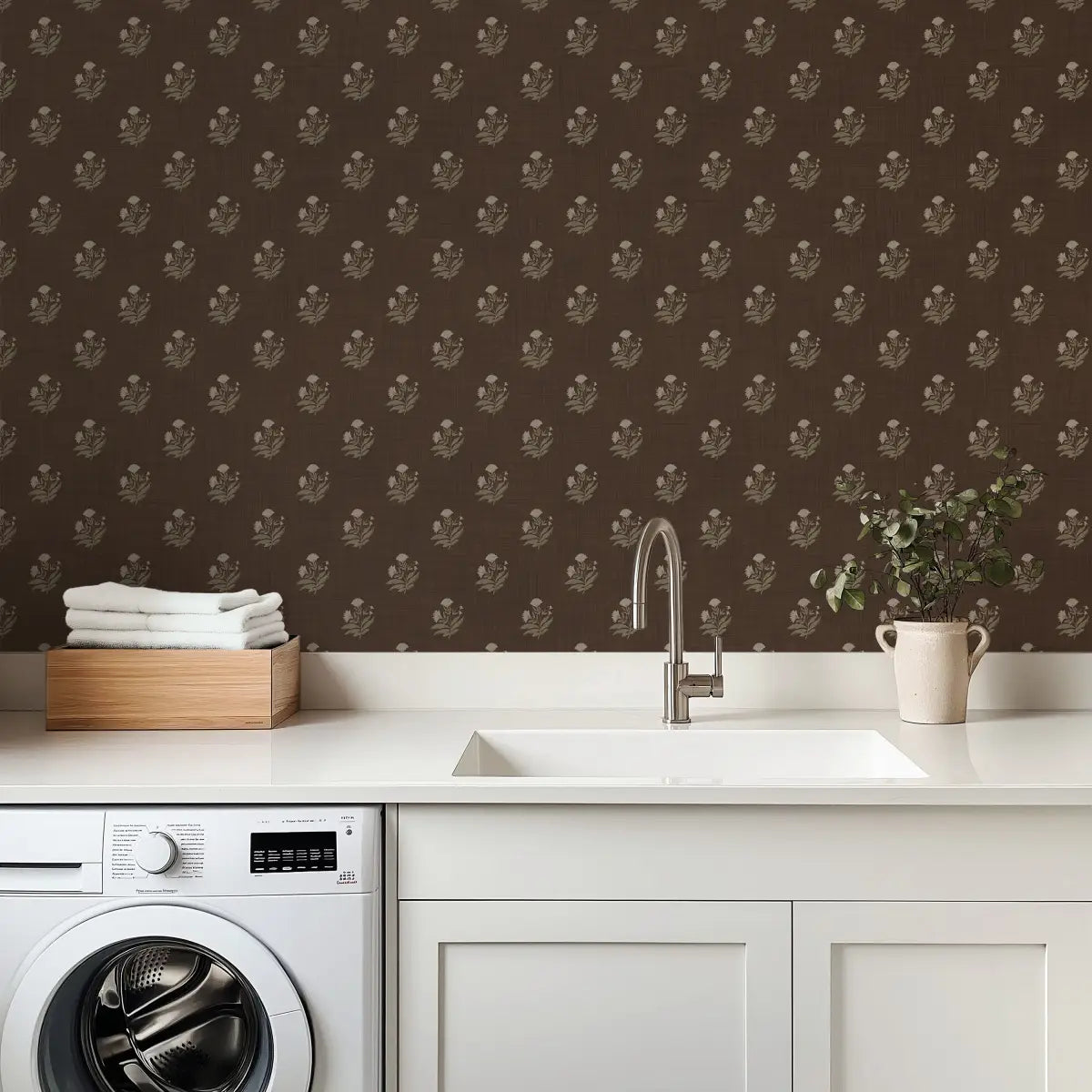 Mulberry Court Wallpaper - Floral Block Print on Linen Look - by Safari Natalia x Taddy Mikelaites - Loomwell Home Goods