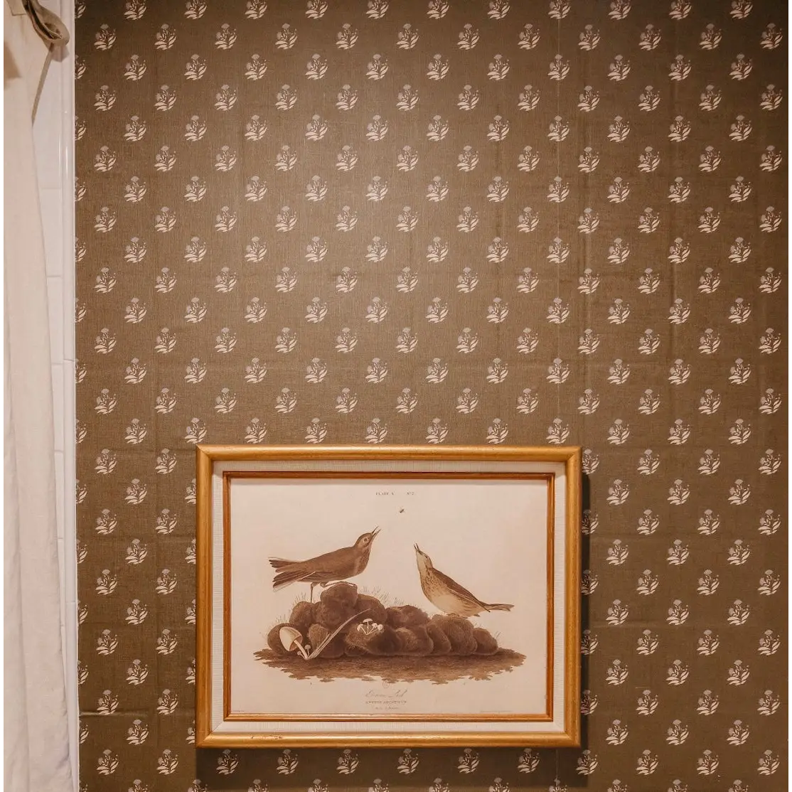 Mulberry Court Wallpaper - Floral Block Print on Linen Look - by Safari Natalia x Taddy Mikelaites - Loomwell Home Goods