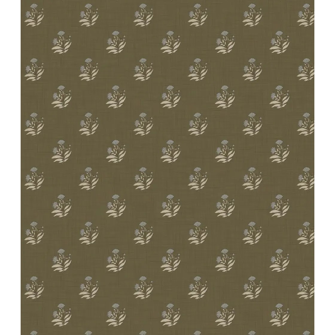 Mulberry Court Wallpaper - Floral Block Print on Linen Look - by Safari Natalia x Taddy Mikelaites - Sample 1 foot by 1