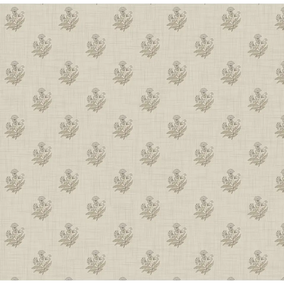 Mulberry Court Wallpaper - Floral Block Print on Linen Look - by Safari Natalia x Taddy Mikelaites - Sample 1 foot by 1