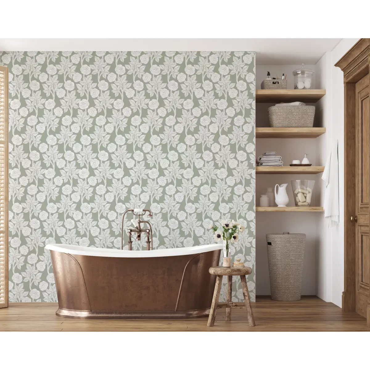 Mulberry Wallpaper - Graphic Roses - by Gooseberry Moon - Loomwell Home Goods