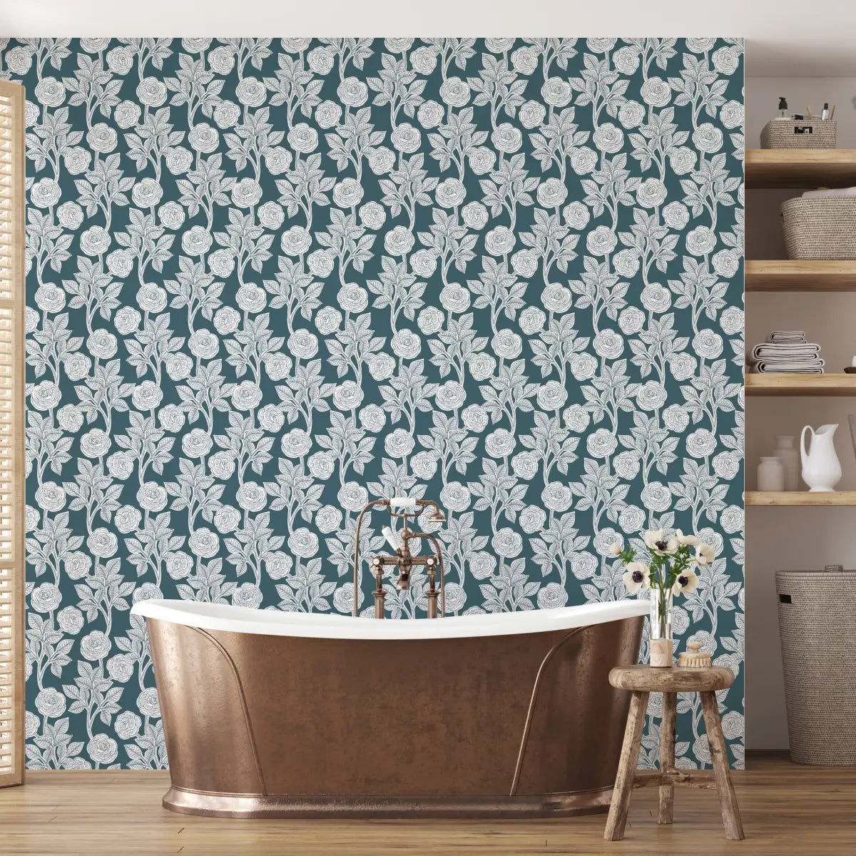 Mulberry Wallpaper - Graphic Roses - by Gooseberry Moon - Loomwell Home Goods