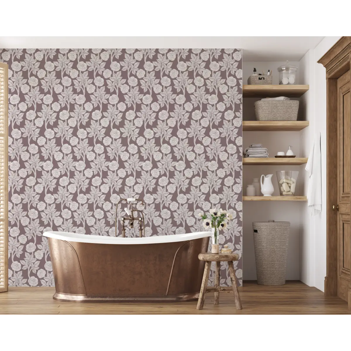 Mulberry Wallpaper - Graphic Roses - by Gooseberry Moon - Loomwell Home Goods