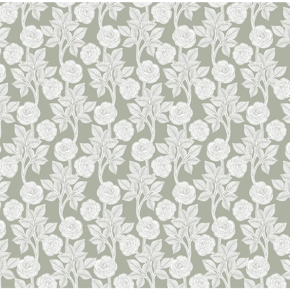 Mulberry Wallpaper - Graphic Roses - by Gooseberry Moon - Sample 1 foot by 1 foot / Sage - Loomwell Home Goods
