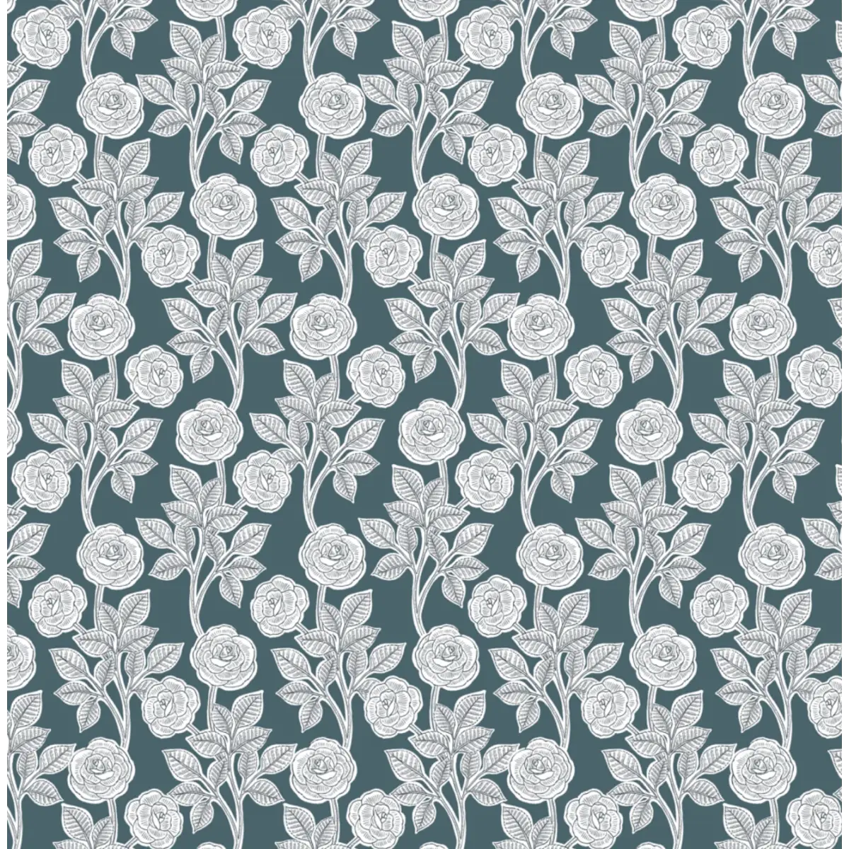 Mulberry Wallpaper - Graphic Roses - by Gooseberry Moon - Sample 1 foot by 1 foot / Teal - Loomwell Home Goods