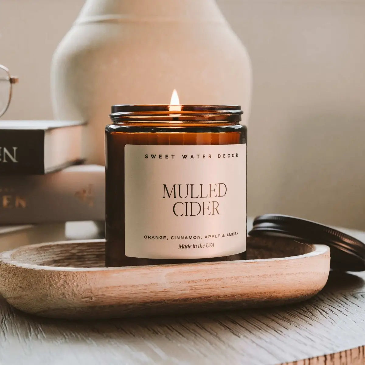 Mulled Cider Soy Candle - Amber Jar - 9 oz - Sweet Water Decor