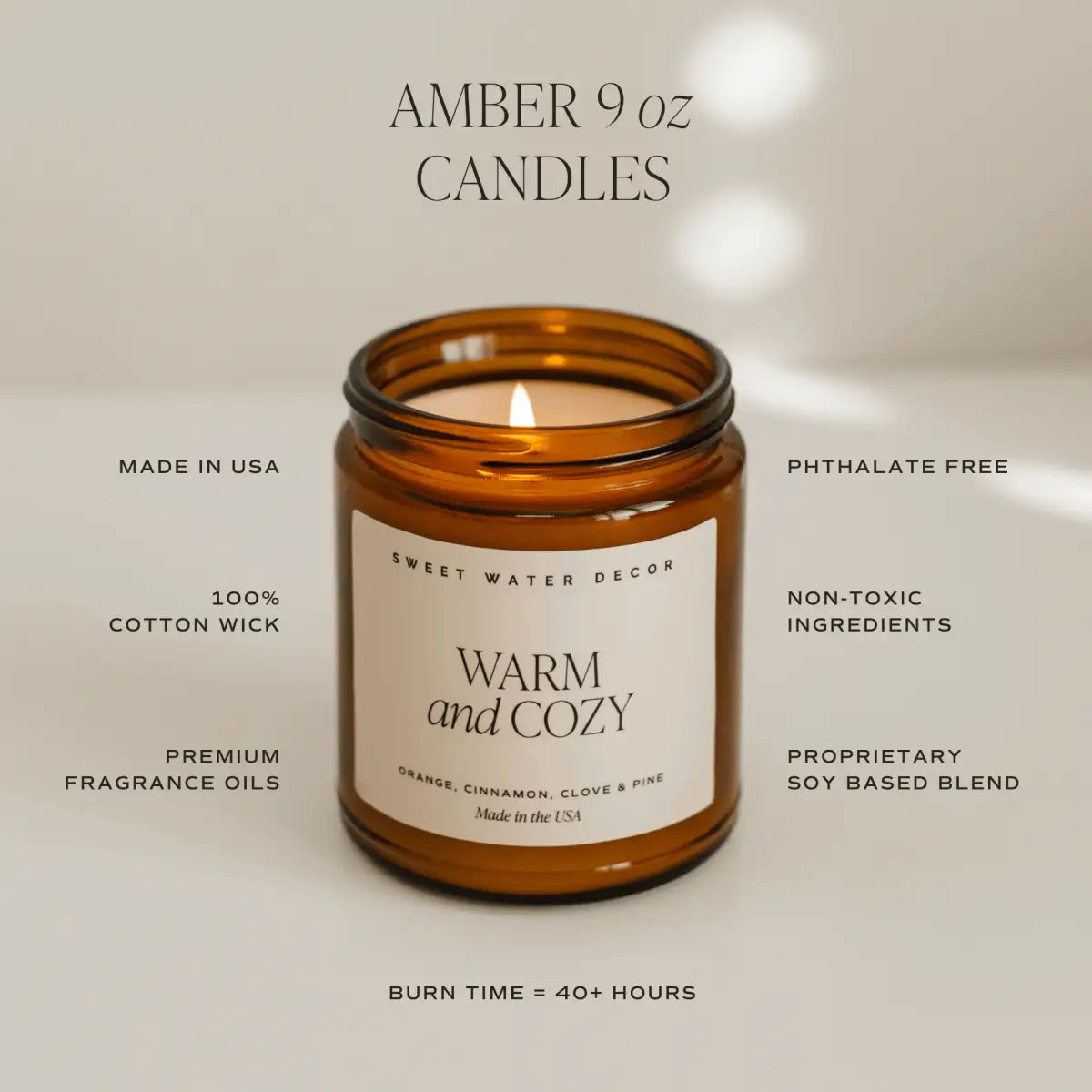 Mulled Cider Soy Candle - Amber Jar - 9 oz - Sweet Water Decor