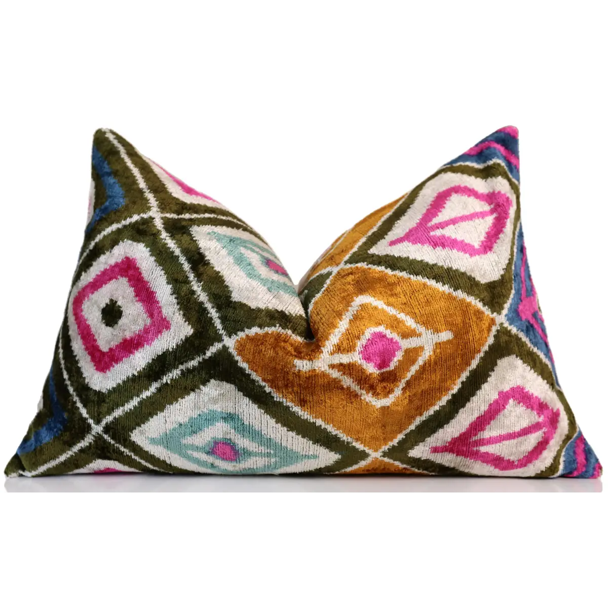 Multicolor Diamond Silk Velvet Pillow – 16x24 Handmade Luxury Cushion - Canvello