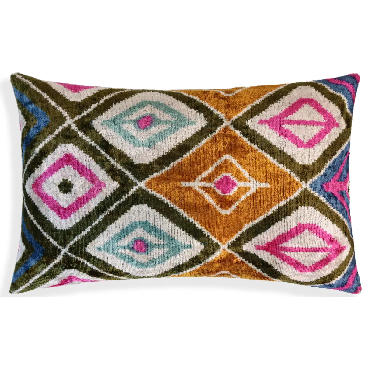 Multicolor Diamond Silk Velvet Pillow – 16x24 Handmade Luxury Cushion - Canvello