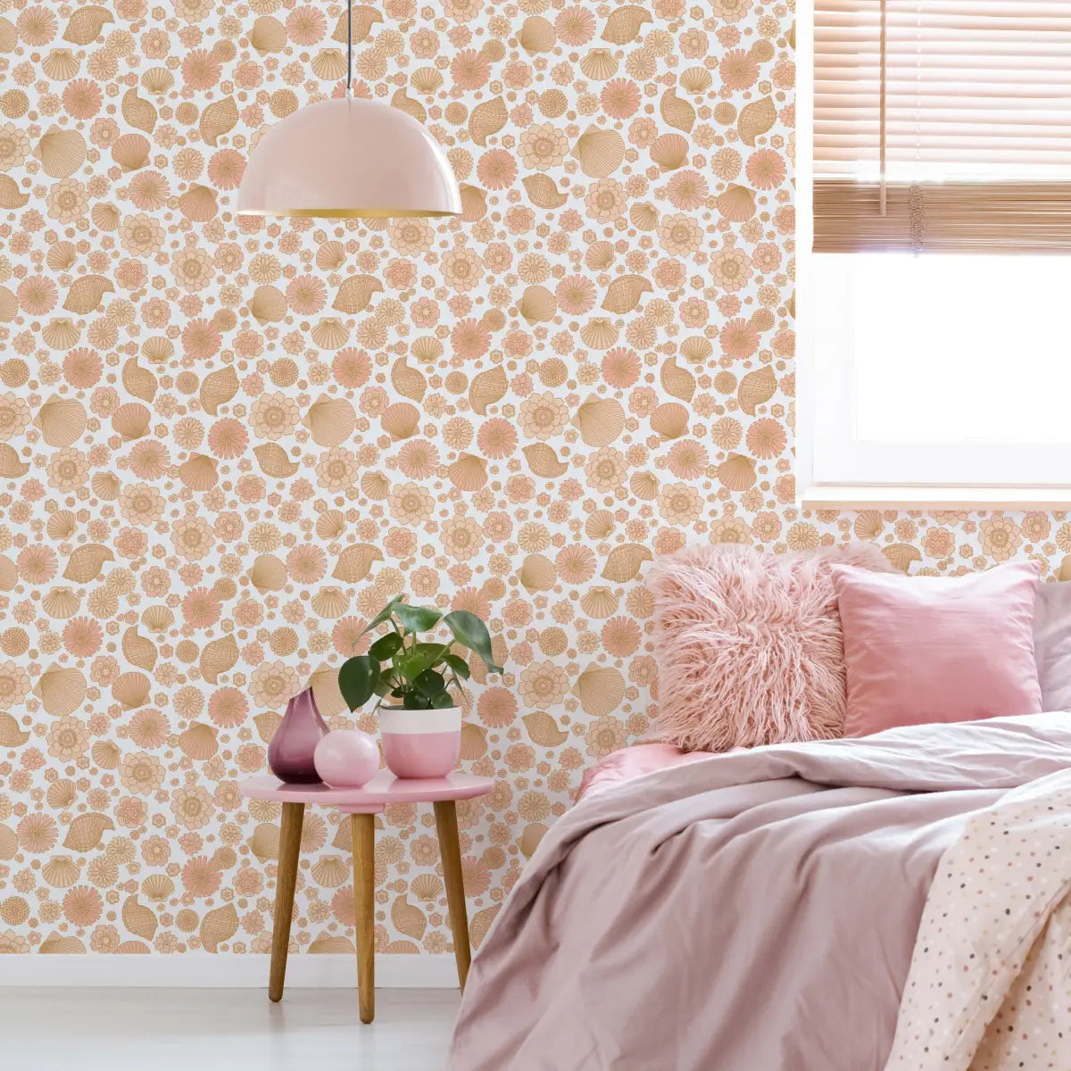 Muriel Wallpaper - Mod Seashells and Flowers - by Lovely People Studio - Coastal Cottage - Loomwell Home Goods