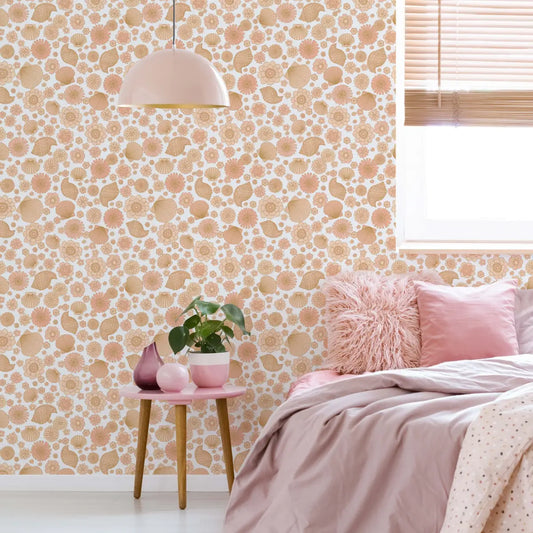 Muriel Wallpaper - Mod Seashells and Flowers - by Lovely People Studio - Coastal Cottage - Loomwell Home Goods