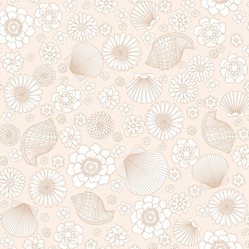 Muriel Wallpaper - Mod Seashells and Flowers - by Lovely People Studio - Coastal Cottage - Sample 1 foot by 1 foot
