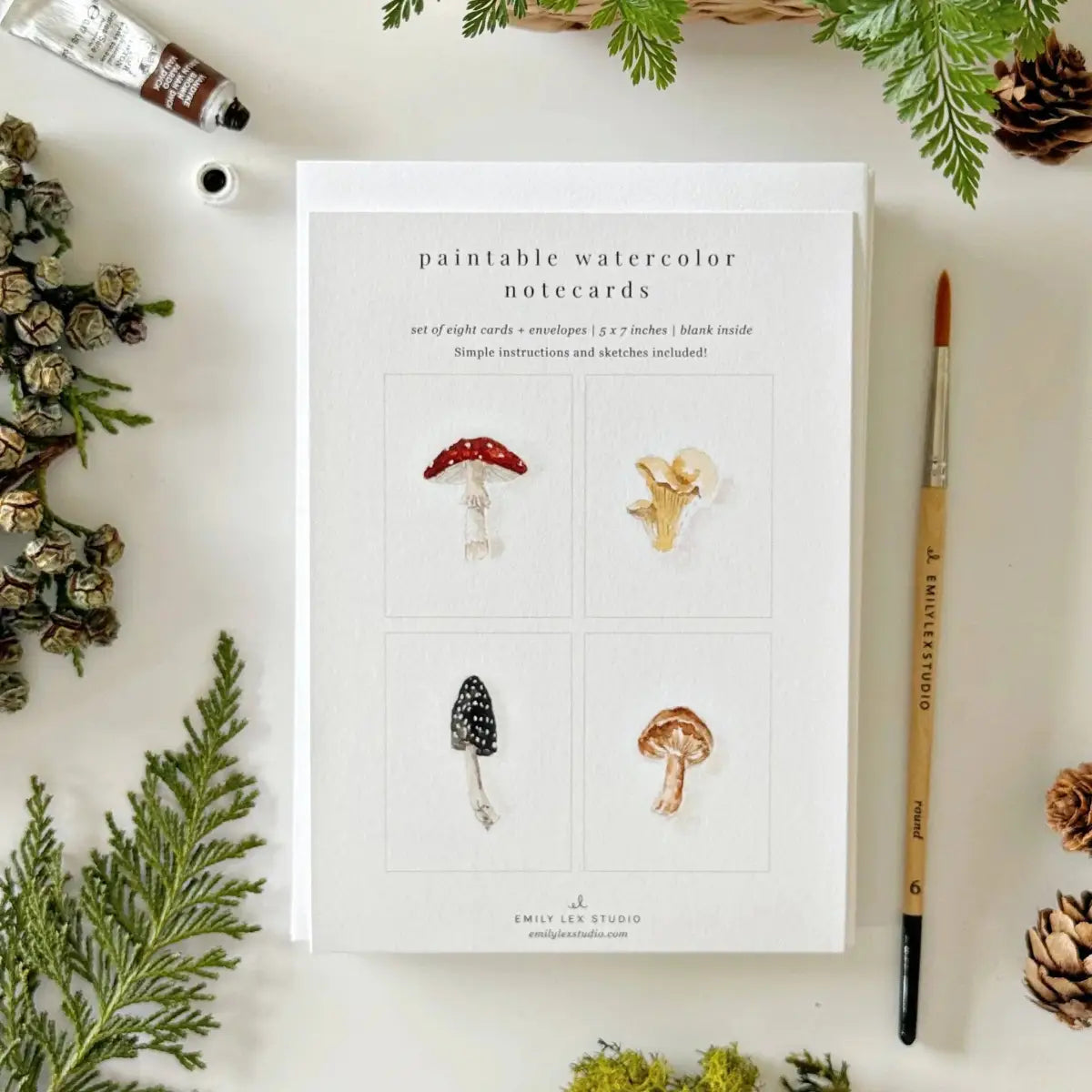 Watercolor Notecard Set - Mushrooms - Paintable - emily lex studio