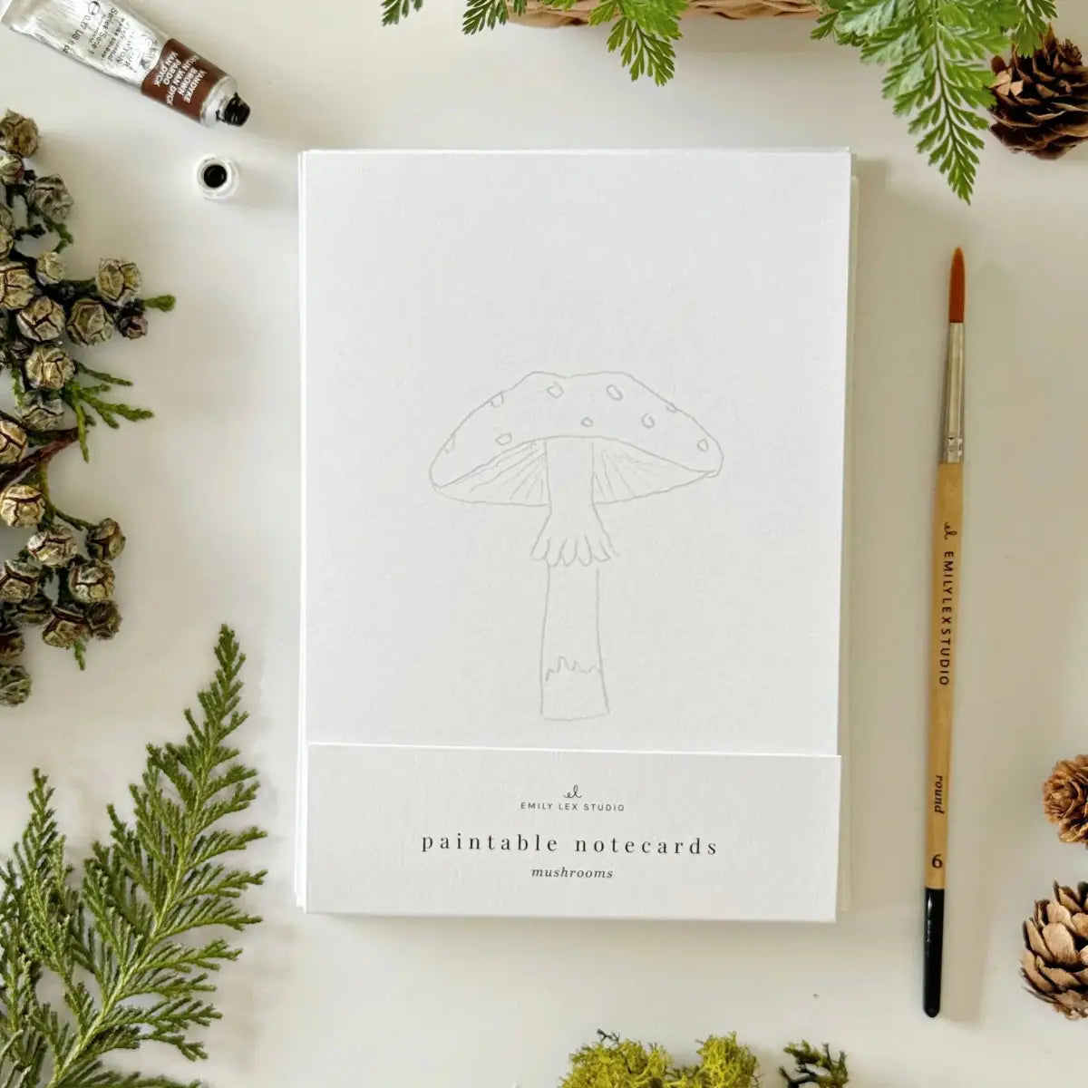 Watercolor Notecard Set - Mushrooms - Paintable - emily lex studio
