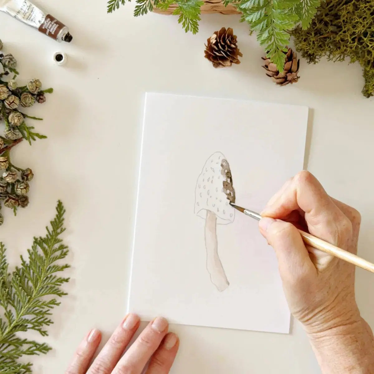 Watercolor Notecard Set - Mushrooms - Paintable - emily lex studio