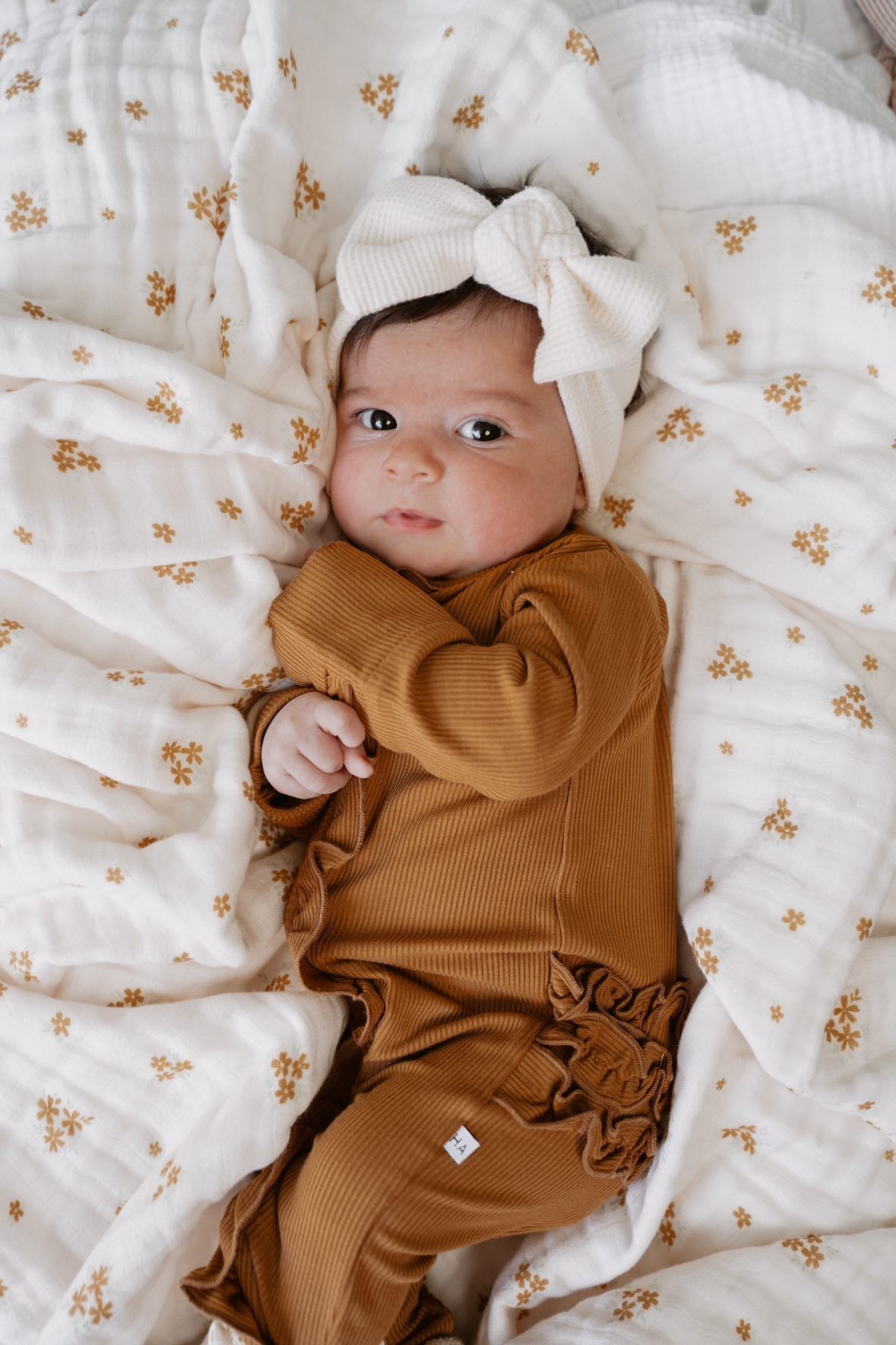 Muslin 6-Layer Blanket - Caramel Bloom Lace - Harp Angel Boutique