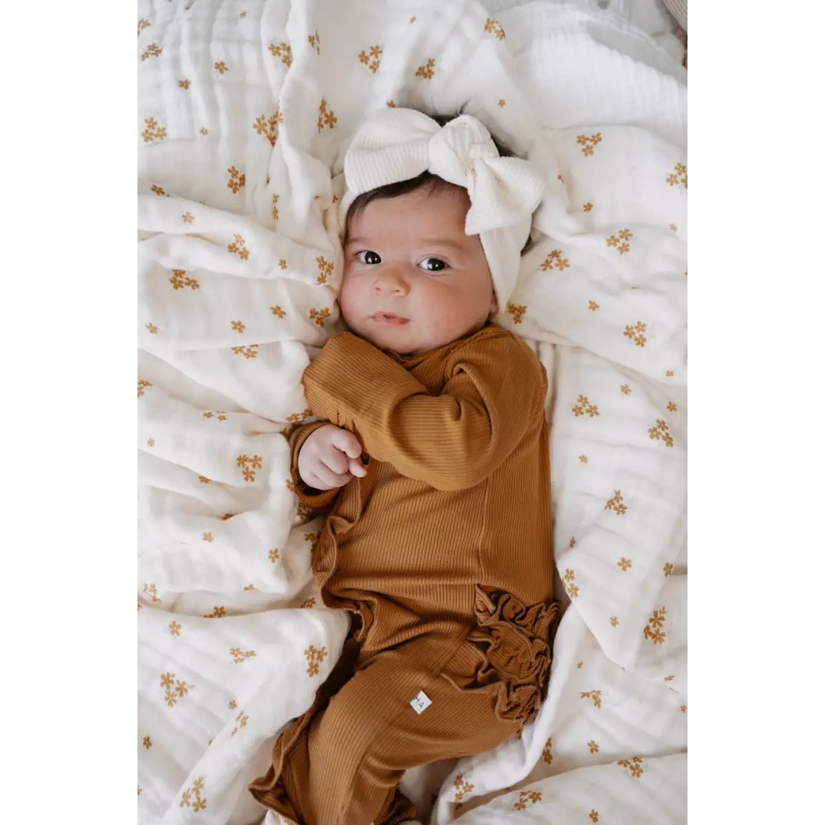 Muslin 6-Layer Blanket - Caramel Bloom Lace - Harp Angel Boutique