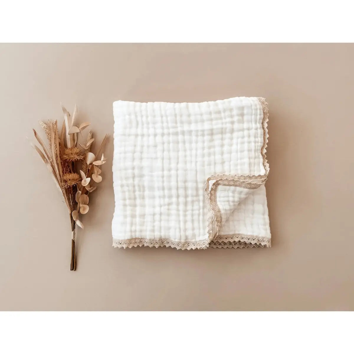 Muslin 6-Layer Blanket - Cream Lace - Harp Angel Boutique