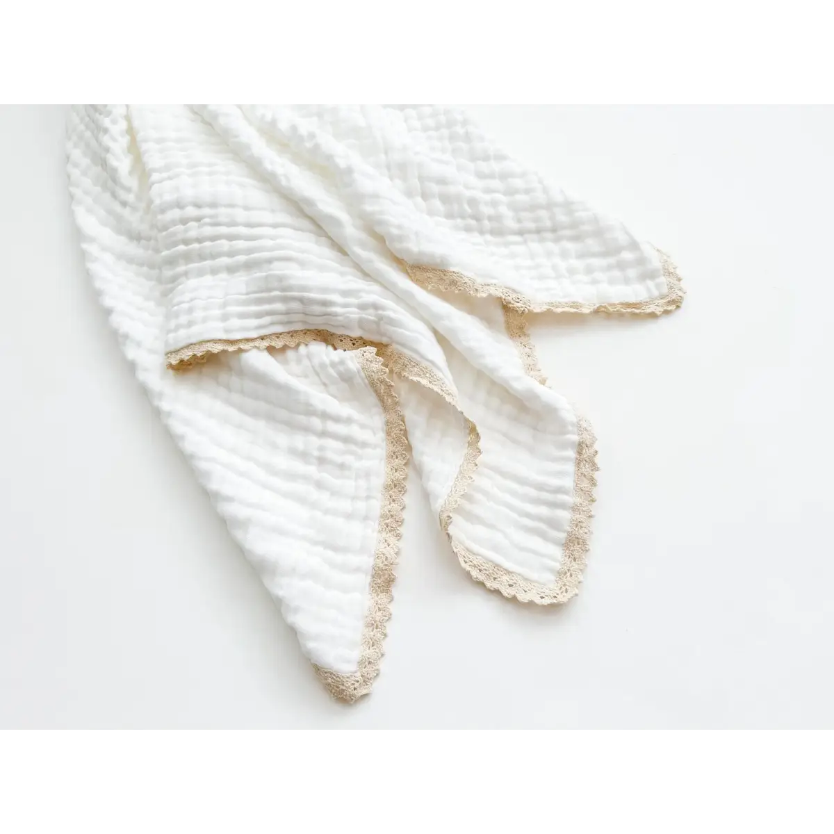 Muslin 6-Layer Blanket - Cream Lace - Harp Angel Boutique