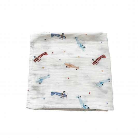 Vintage Airplanes Muslin Swaddle Blanket - Harp Angel Boutique