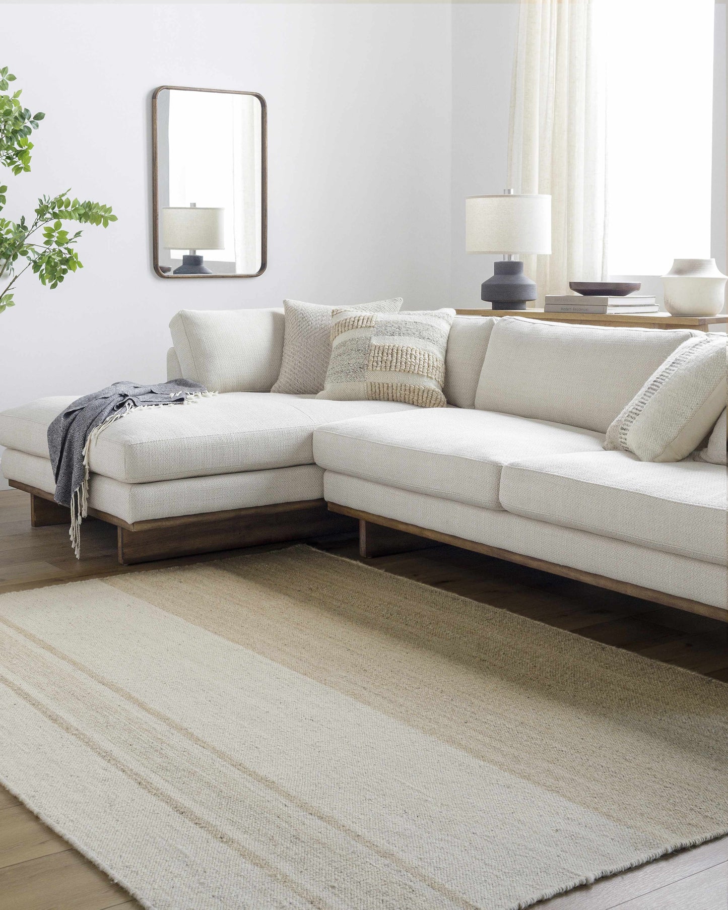 Tan Wide Stripe Wool Rug - Boutique Rugs