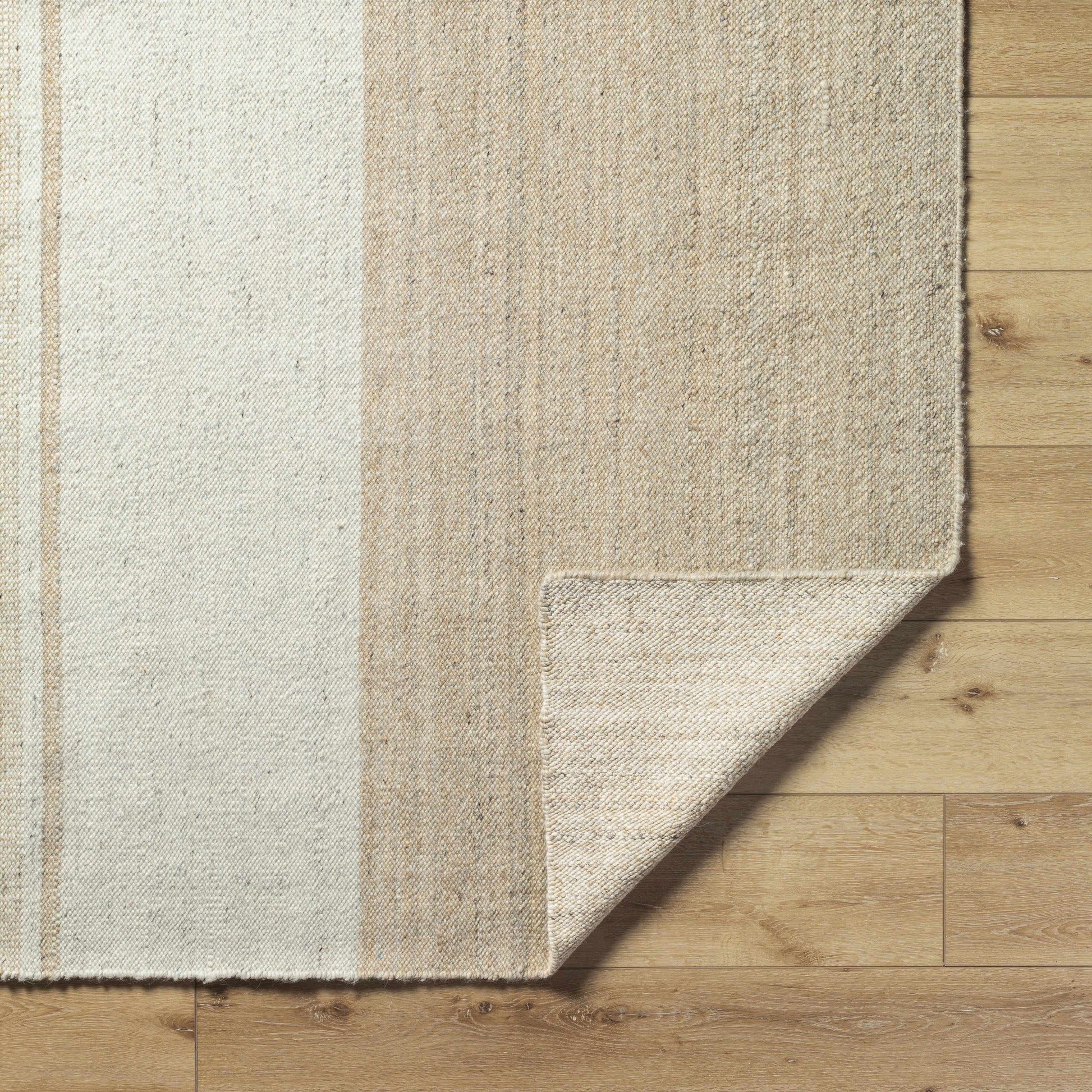 Tan Wide Stripe Wool Rug - Boutique Rugs