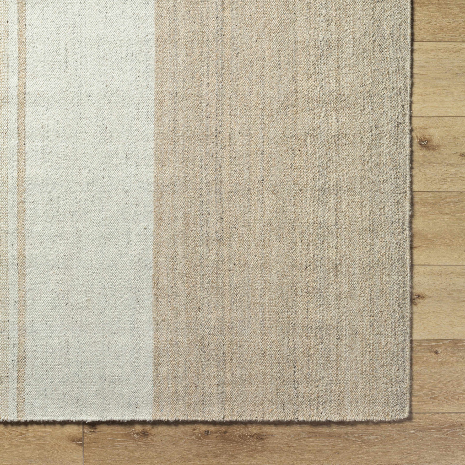 Tan Wide Stripe Wool Rug - Boutique Rugs