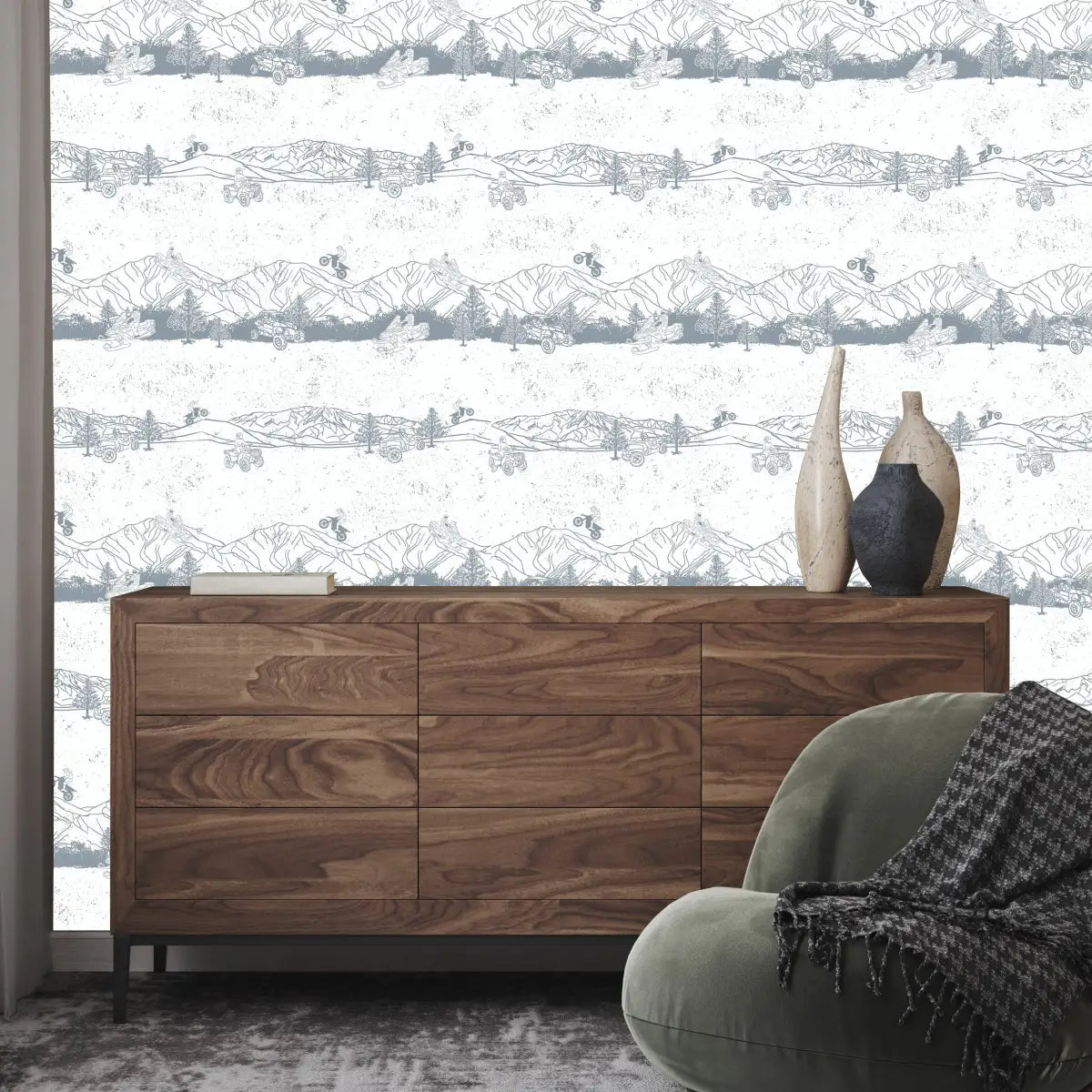 Nash Wallpaper - Outdoor Sports - Motorbike Snowmobile Four-Wheeler - by Hannah Langford - Loomwell Home Goods