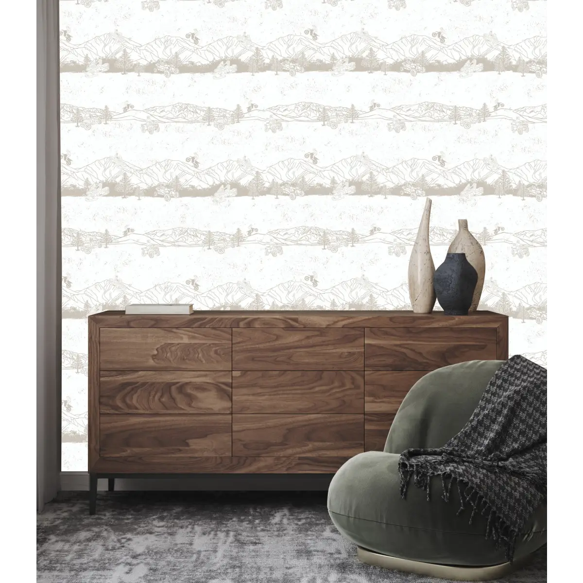 Nash Wallpaper - Outdoor Sports - Motorbike Snowmobile Four-Wheeler - by Hannah Langford - Loomwell Home Goods