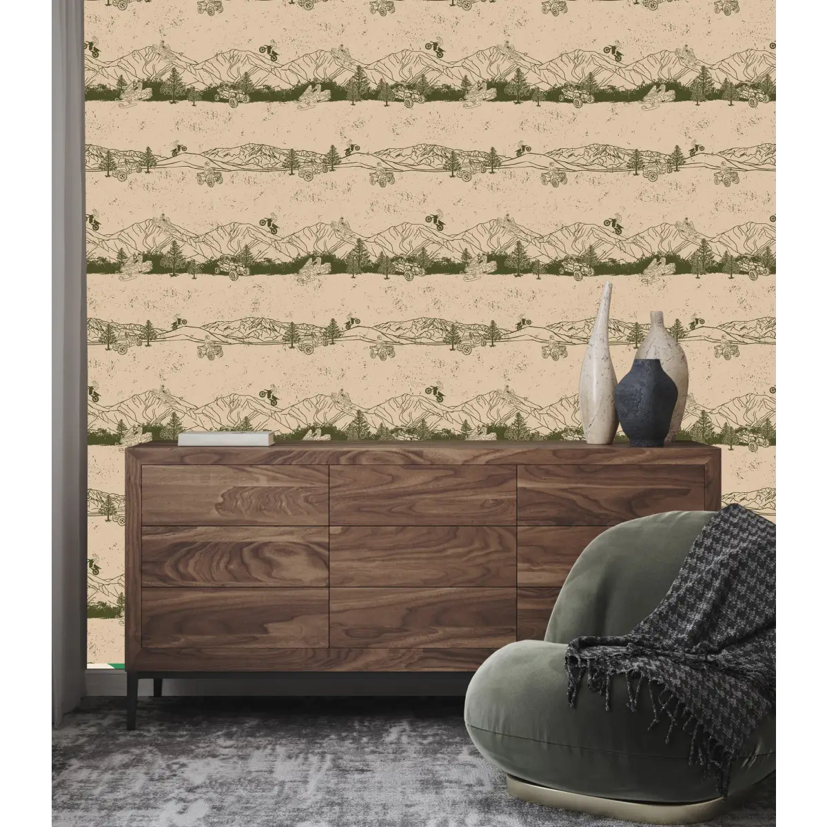 Nash Wallpaper - Outdoor Sports - Motorbike Snowmobile Four-Wheeler - by Hannah Langford - Loomwell Home Goods
