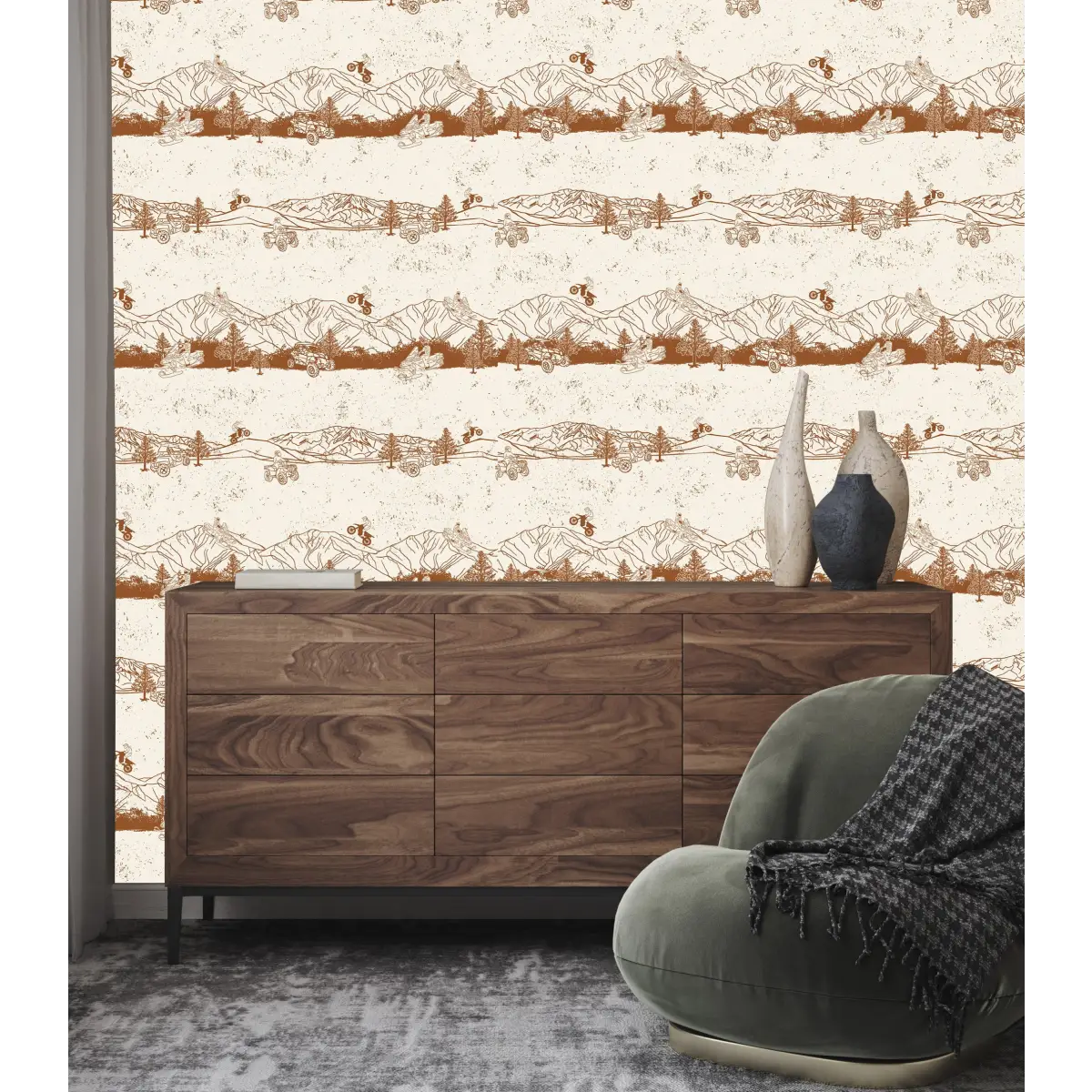 Nash Wallpaper - Outdoor Sports - Motorbike Snowmobile Four-Wheeler - by Hannah Langford - Loomwell Home Goods