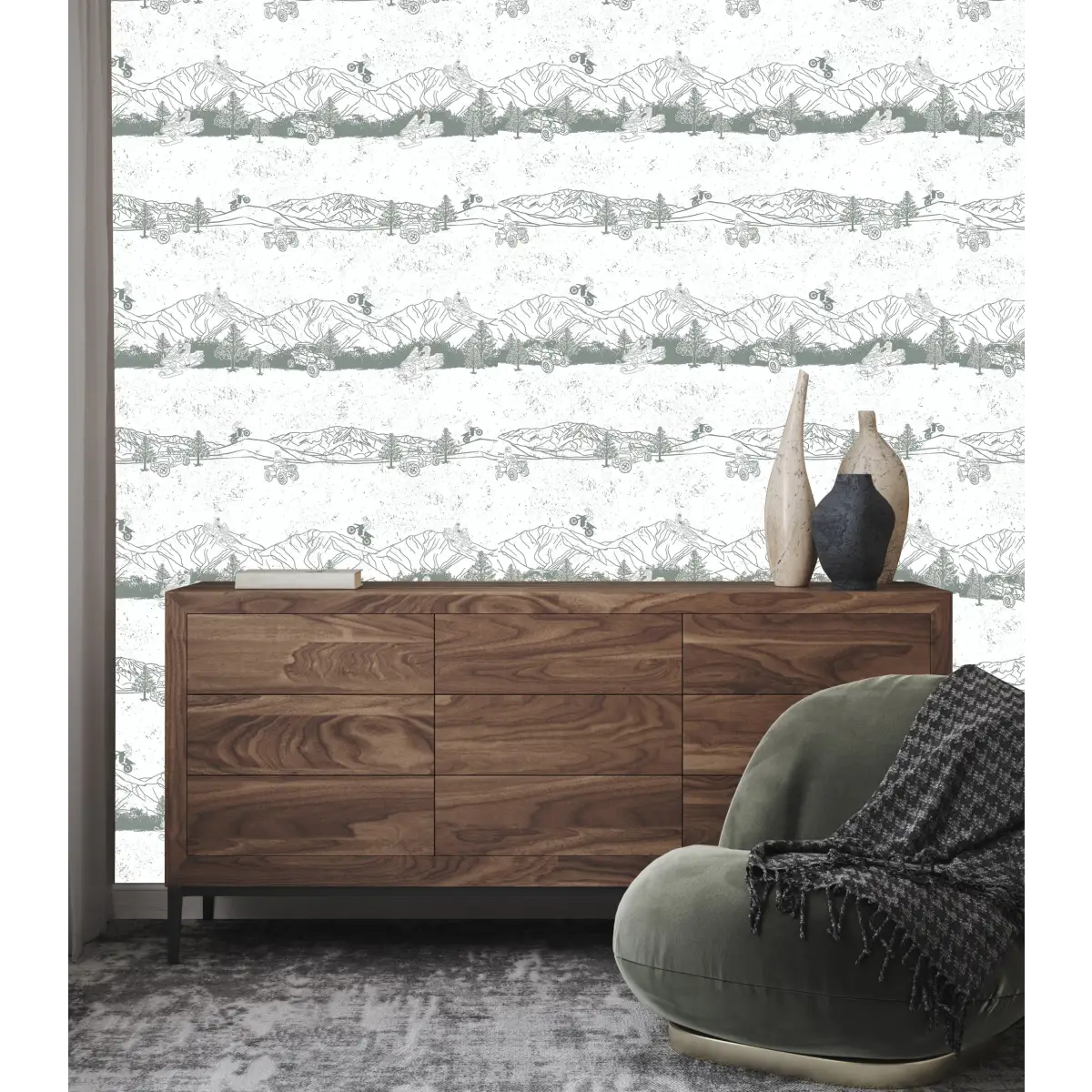 Nash Wallpaper - Outdoor Sports - Motorbike Snowmobile Four-Wheeler - by Hannah Langford - Loomwell Home Goods