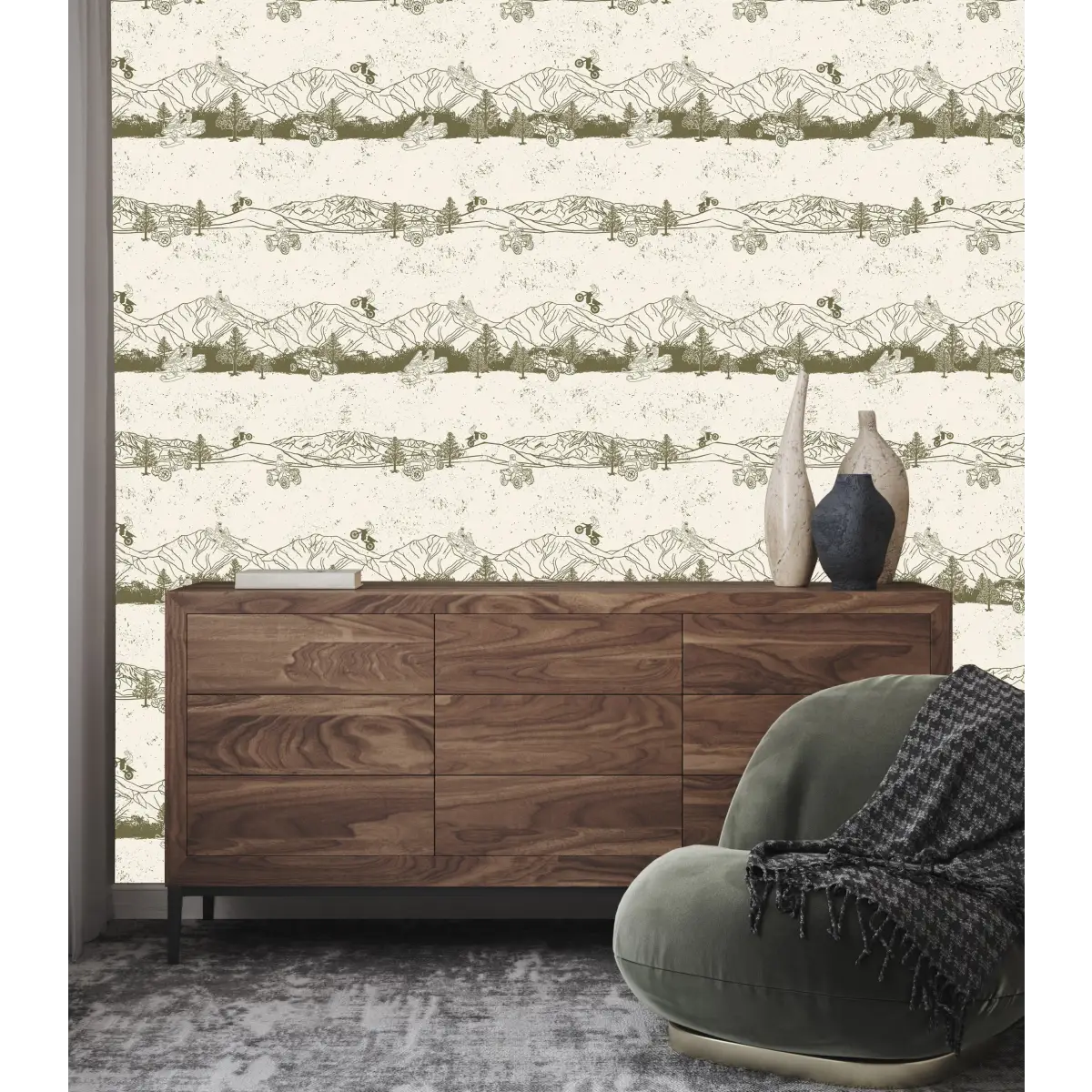 Nash Wallpaper - Outdoor Sports - Motorbike Snowmobile Four-Wheeler - by Hannah Langford - Loomwell Home Goods